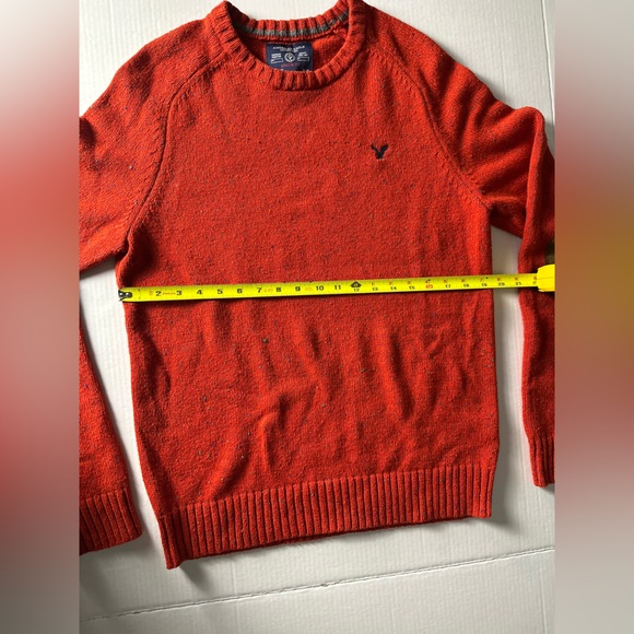 American Eagle Men’s M Outfitters Pullover Sweater Orange Fleck Elbow Patches - Picture 6 of 10